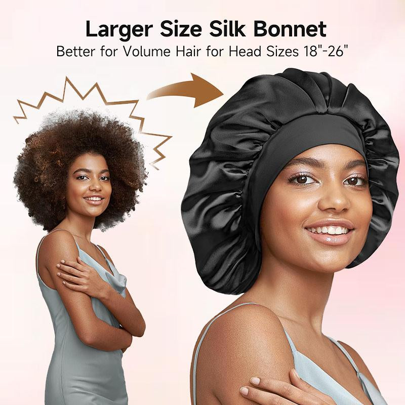 Solid Color Hair Bonnet 2 Counts Satin Night Sleep Hair Cap for Women Curly & Straight Hair Head Cover for Girls and Women Heatless Styling Tools Adjustable Satin Hair